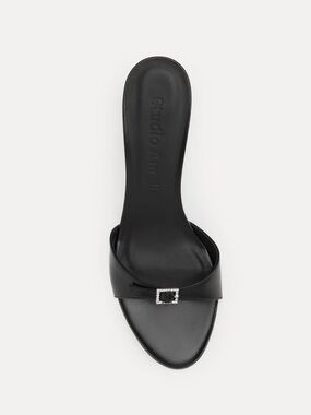 STUDIO AMELIA Greta 50 Mule Black Leather Mule with Crystal Buckle size 36
